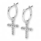 18K White Gold 0.17cttw Diamond Cross Bezel Setting Drop Hoop Earrings Jewelry S05074E