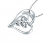 18K White Gold 0.11cttw Diamond Double Heart FREE 925 Silver Necklace Anniversary Gift J11952P