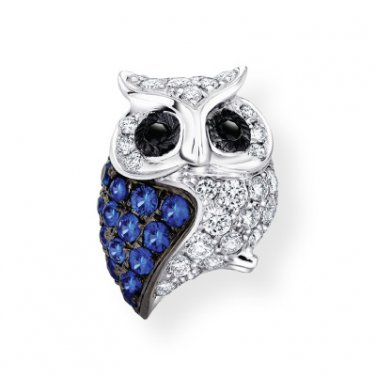 18K White Gold Oxidized Diamond Sapphire Owl SINGLE Stud Earring Fashion Jewelry Gift S08011L