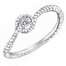 0.07ct Diamond 18K White Gold Halo Stackable Twisted Band Birthday Wedding Ring F06054R