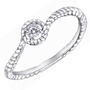 0.07ct Diamond 18K White Gold Halo Stackable Twisted Band Birthday Wedding Ring F06054R