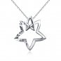 14K White Gold Diamond-Cut Star Necklace 16" Chain Gift C05647P