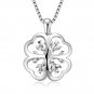 14K White Gold D-Cut Clover Women Necklace 16", Fashion Jewelry Gift C04218P
