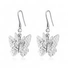 14K White Gold Diamond-Cut 3D Butterfly Hook Earrings Jewelry Birthday Gift C04802E