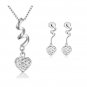 14K White Gold Filigree Puffed Heart Necklace 16" & Earrings Jewelry Set Women Gift C04493P_C05238E