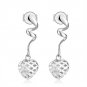 14K White Gold Filigree Puffed Heart Necklace 16" & Earrings Jewelry Set Women Gift C04493P_C05238E