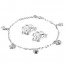 14K White Gold Star Heart Ball Bracelet 6.5" & Star Earrings Jewelry Set Women Gift C05679B_B05765E