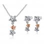 14K Rose White Gold Triple Stars Necklace 16" & Earrings Jewelry Gift Set C04174P_C04698E