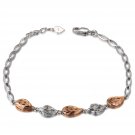 14K Rose White Gold Two-Tone Leaf Teardrop Link Bracelet 6.5" Gift B05585B