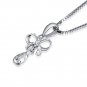 14K White Gold Diamond-Cut Bow Butterfly Drop Necklace 16" Gift C04377P