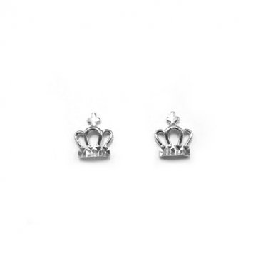14K White Gold Diamond Cut Crown Cross Stud Earrings Jewelry Gift For Her C06448E