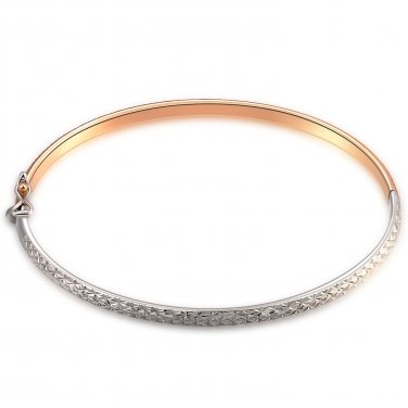 14K Italian Rose and White Gold Diamond-Cut Bangle (55mm), Women Girl Jewelry in Gift Box B05597A