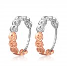 14K Italian Rose And White Gold Diamond Cut Connected Circles Huggie Hoop Earrings B05870E