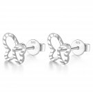 14K White Gold Tiny Hollow Diamond Cut Butterfly Stud Earrings, Girl Jewelry Gift C06418E