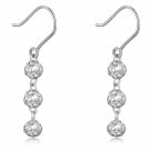 14K Italian White Gold Triple Diamond Cut Beads Ball Dangle Drop Hook Earrings C05400E