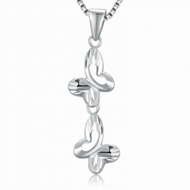 14K White Gold Double Butterfly With Cut-Out Necklace 16" C06237P