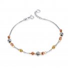 14K Tri-Color Gold Diamond-Cut Balls Beads Station Bracelet 6.5" B05854B
