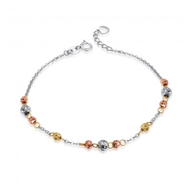 14K Tri-Color Gold Diamond-Cut Balls Beads Station Bracelet 6.5" B05854B