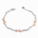 14K Rose White Gold Diamond-Cut Heart Wave Bracelet (6.5") B05672B