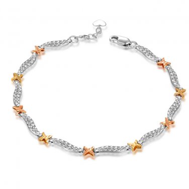14K Tri-Color Gold Diamond-Cut Crosses Bracelet, Women Girl Jewelry in Gift Box B05671B