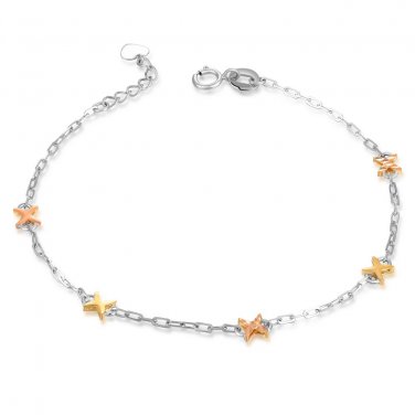 14K Italian Tri-Color Gold Diamond-Cut Crosses Bracelet, Women Girl Jewelry in Gift Box B06132B