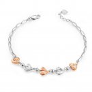 14K Rose White Gold Diamond-Cut Five Hearts Bracelet (6.5") C05632B