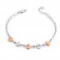 14K Rose White Gold Diamond-Cut Five Hearts Bracelet (6.5") C05632B