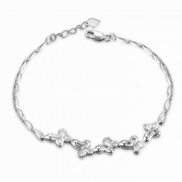 14K White Gold Diamond-Cut Heart and Wave Bracelet (6.5") C05985B