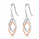 14K Rose White Gold Diamond-Cut Square Hook Earrings Fashion Jewelry Gift B05181E