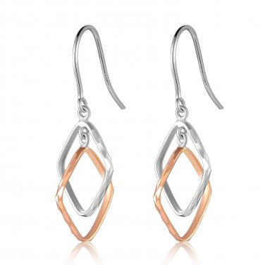 14K Rose White Gold Diamond-Cut Square Hook Earrings Fashion Jewelry Gift B05181E