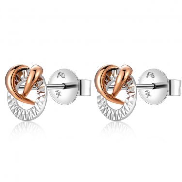 14K Italian Rose White Gold Diamond-Cut Circle Stud Earrings, Women Girl Jewelry B05447E