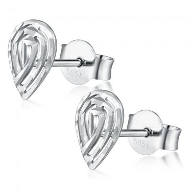 14K Italian White Gold Teardrop Diamond-Cut Stud Earrings, Women Girl Jewelry in Gift Box B06138E