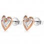 14K Italian Rose White Gold Interlocking Diamond-Cut Hearts Stud Earrings, Women Jewelry C04753E