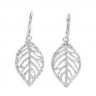14K Italian White Gold Filigree Leaf Diamond-Cut Shepherd Hook Earrings, Women Girl Jewelry C05060E