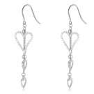 14K Italian White Gold Triple Diamond-Cut Hollow Hearts Hook Earrings, Women Girl Jewelry C05197E