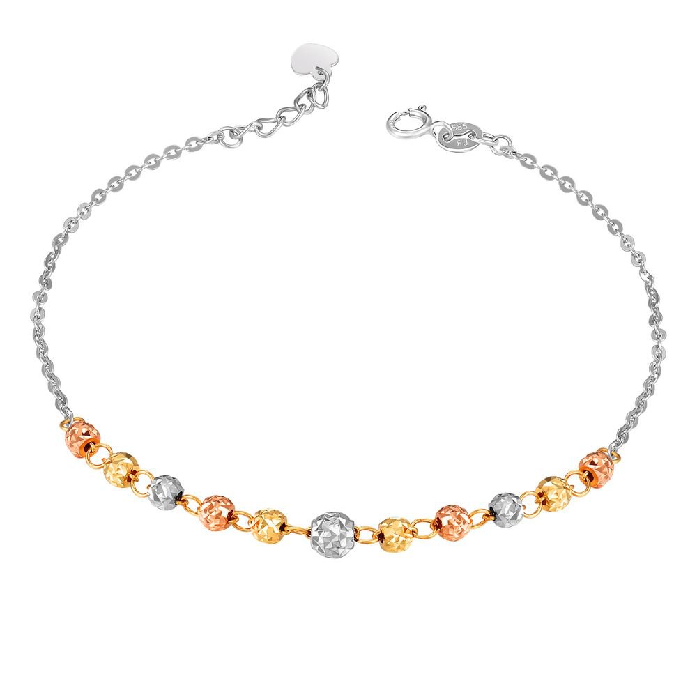 14K Tri-Color Gold Diamond-Cut Balls Beads Bracelet 6.5