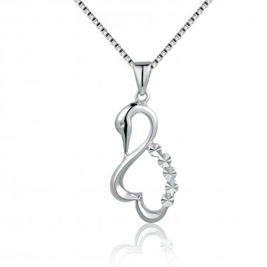 14K White Gold Elegant Swan Diamond Cut Necklace 16'' Birthday Gift C04509P