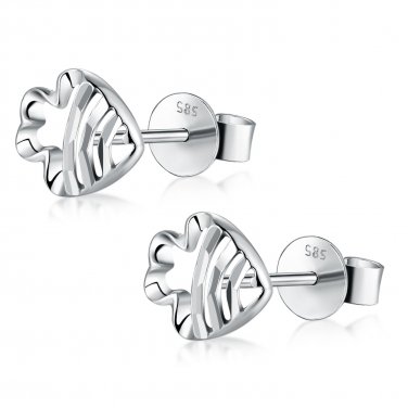 14K Italian White Gold Diamond-Cut Filigree Fish Stud Earrings, Women Girl Jewelry C05387E