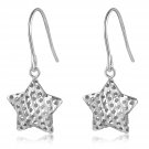 14K Italian White Gold Filigree Puff Star Shepherd Hook Earrings, Women Girl Jewelry C05394E