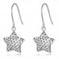 14K Italian White Gold Filigree Puff Star Shepherd Hook Earrings, Women Girl Jewelry C05394E