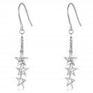 14K Italian White Gold Triple Thin Cut-out Stars Hook Earrings, Women Girl Jewelry C05926E