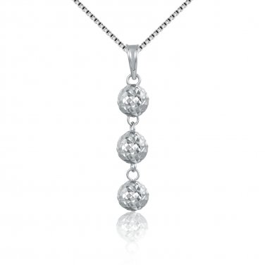14K Italian White Gold Triple Diamond-Cut Puff Balls Necklace (16"), Women Jewelry C05400P