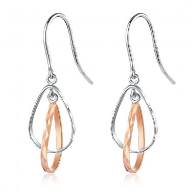 14K Italian Two Tone Rose and White Gold Diamond-Cut Teardrop Earrings, Women Girl Jewelry B05109E