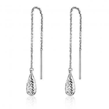 14K Gold Dangle Diamond-Cut Teardrop Threader Earrings, Women Girl Jewelry C04496E