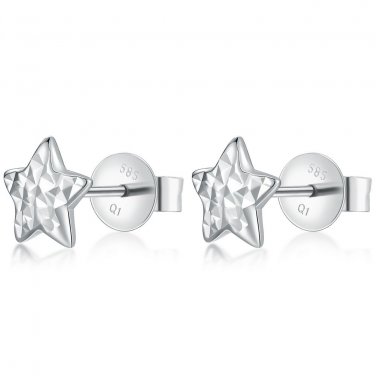 14K Italian White Gold Diamond-Cut Star Stud Earrings, Women Girl Jewelry in Gift Box C05228E