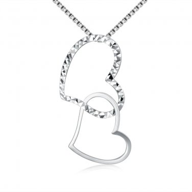 14K Italian White Gold Double Hearts Necklace (16"), Women Jewelry in Gift Box C05101P