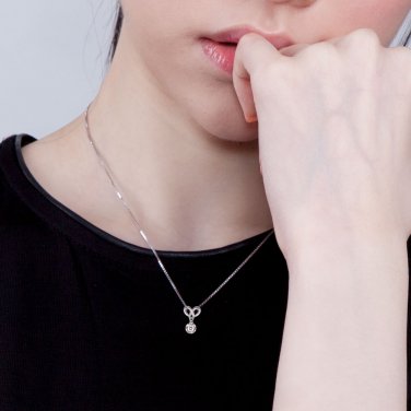 0.22cttw Diamond 18K White Gold Love Knot Pendant 925 Chain Jewelry J12742P