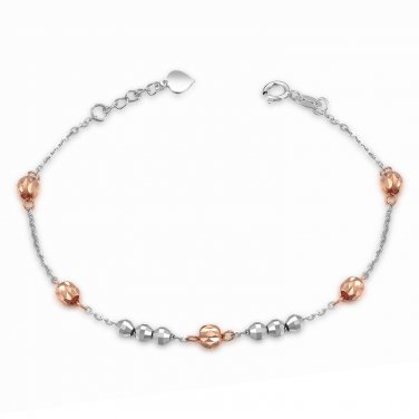 14K Rose White Gold Moving Beads Bracelet 6.5" Gift B06122B