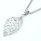 14K Italian White Gold Filigree Leaf Diamond-Cut Necklace, Women Girl Jewelry C05060P