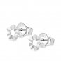 18K White Gold Diamond-Cut Plum Blossom Flower Shape Stud Earrings, Women Girl Jewelry Gift B05975E